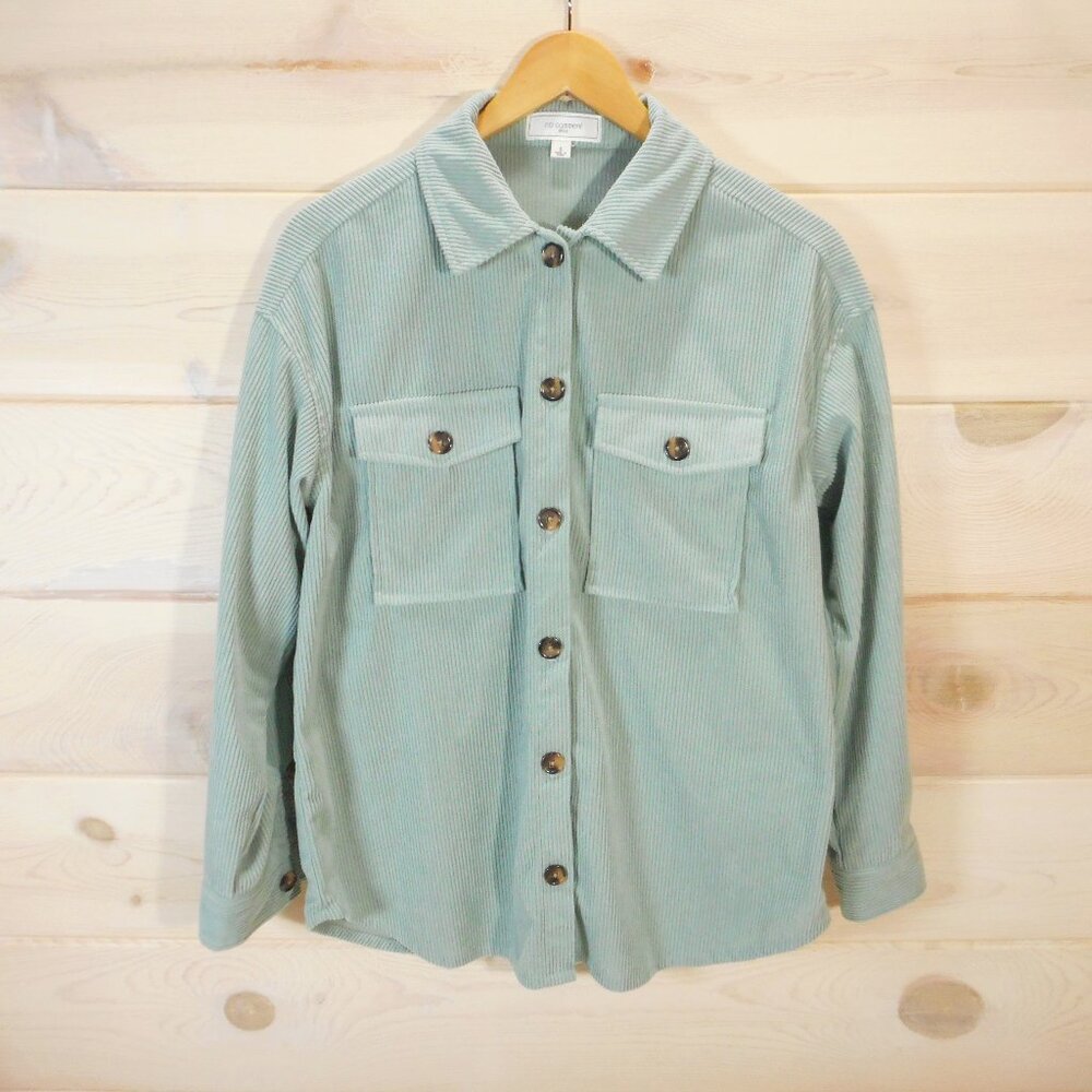 No Comment Size S Corduroy Button-up Shirt Shacket Oversized Mint Pastel Green